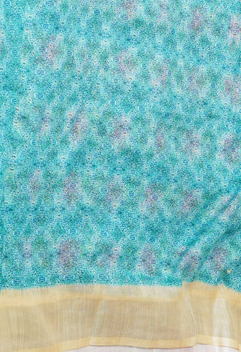 Multi  Digital Printed Linen Saree With Hand Kantha Work -UNM71723