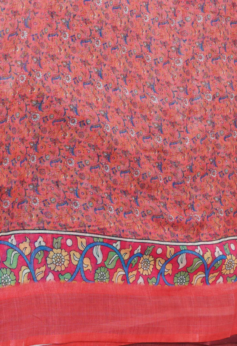 Pale Blue  Digital Printed Linen Saree With Hand Kantha Work -UNM71727