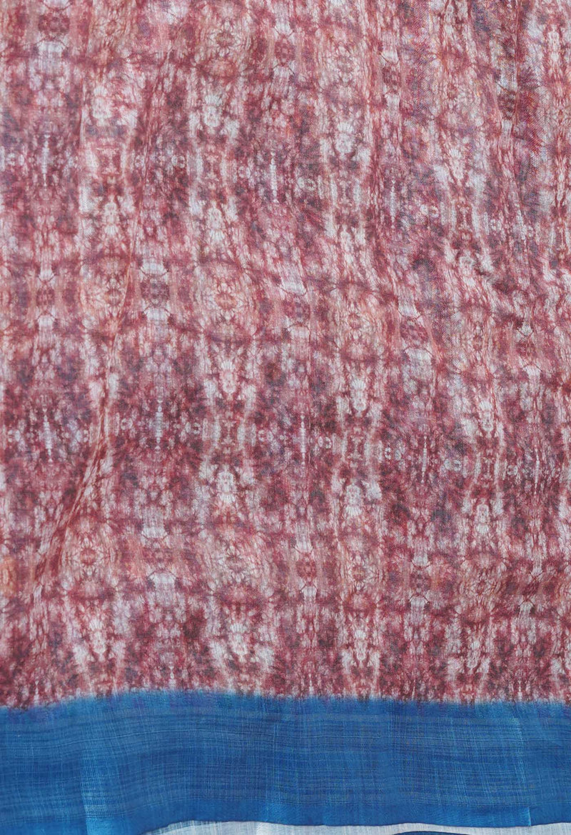 Pale Blue  Digital Printed Linen Saree With Hand Kantha Work -UNM71729
