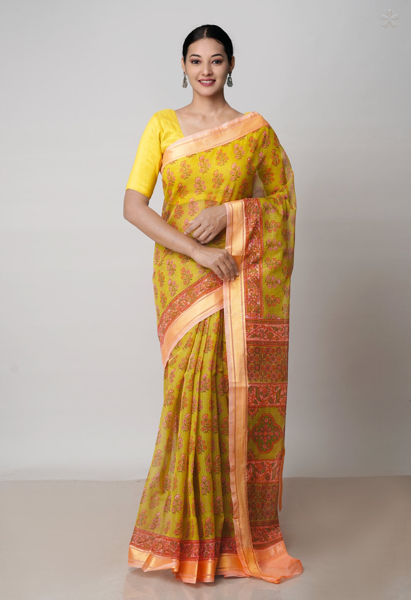 Mehandi Green Pure  Block Printed Kota Cotton Saree-UNM71733