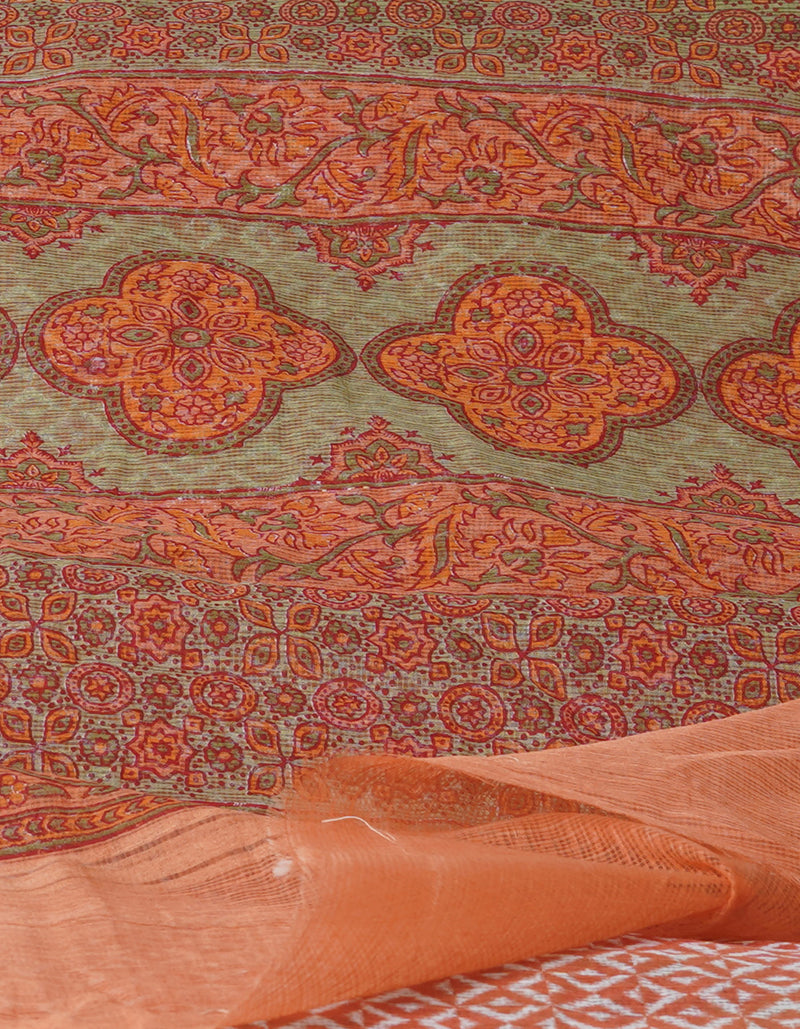 Green Pure  Block Printed Kota Cotton Saree-UNM71737