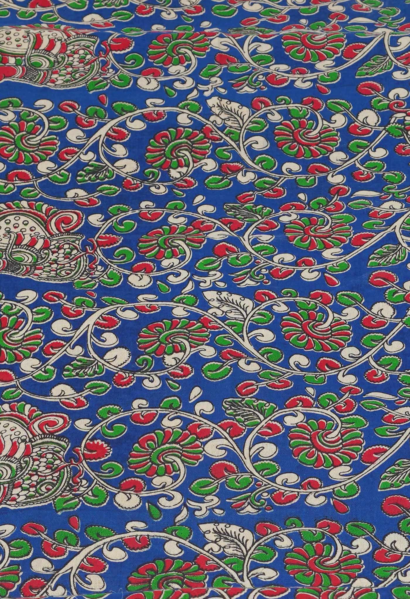 Off White  Block Printed Meghalaya Checks  Supernet Saree With Kalamkari Printed BlousePiece-UNM71788