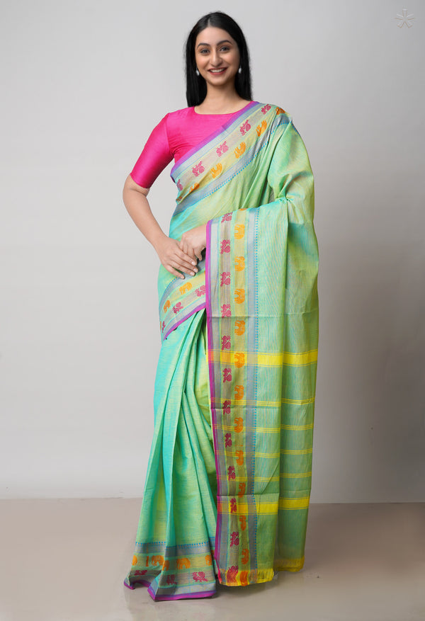 Green Pure Handloom Pavani Chettinad Cotton Saree-UNM71817