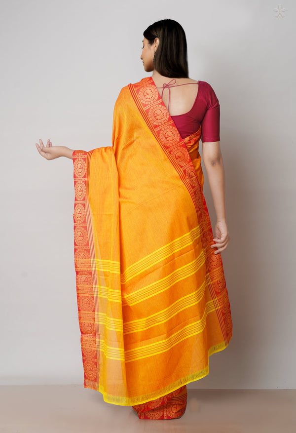 Mustard Yellow Pure  Pavani Handcrafted Kanchi Cotton Saree-UNM71849