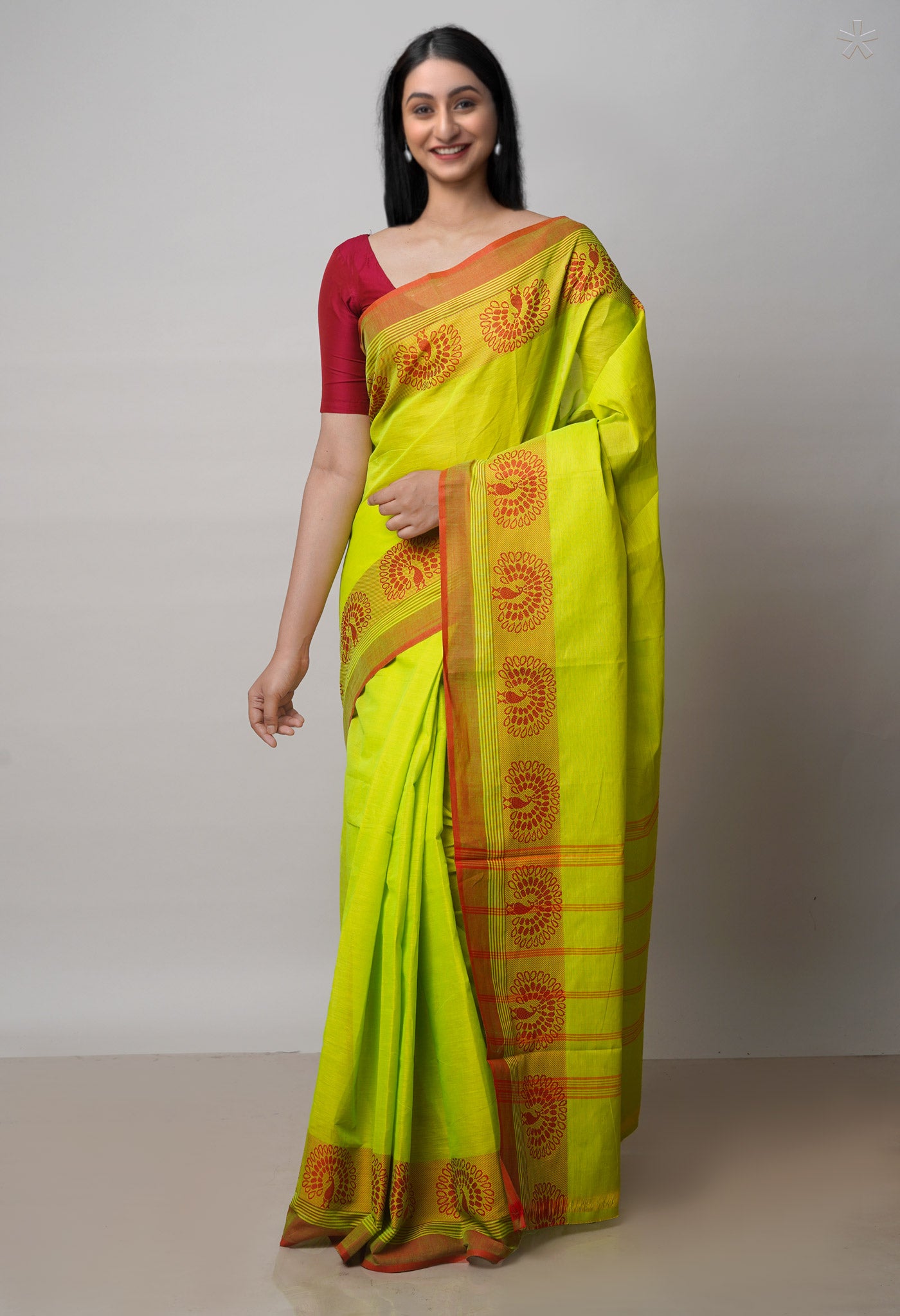 Parrot Green Pure Pavani Handcrafted Kanchi Cotton Saree