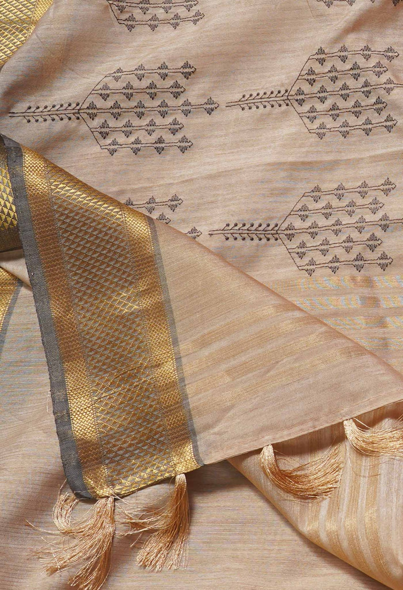 Online Shopping for Brown  Maheshwari Jute Sico Saree with Cross Stitched Embroidery with Embroidery from Madhya Pradesh at Unnatisilks.com India
